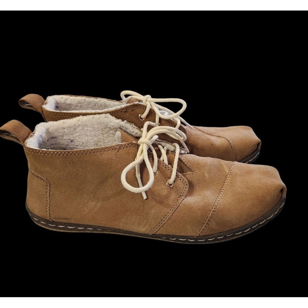 Toms Bota Mid Moccasin Chukka Boots Mens 9 Toffee Brown Suede Faux Shearling